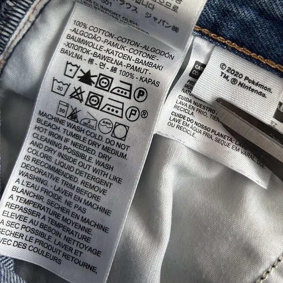 Levi's x Pokemon Misty's Cerulean Denim Shorts in Midwash Blue NO SUSPENDERS - Picture 8 of 10